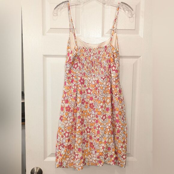 Aritzia Sun Deh Floral Mini Short Straps Sundress Pink Orange Boho Vacay Fairy M - Picture 4 of 11